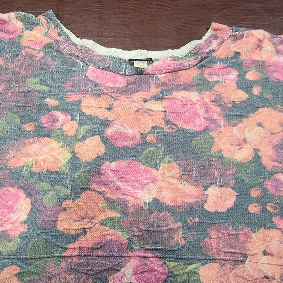 VINTAGE 1990s Objects D'art Floral Cropped Boat Neck Knit Crop Top Sweater Sz: M - Picture 3 of 9